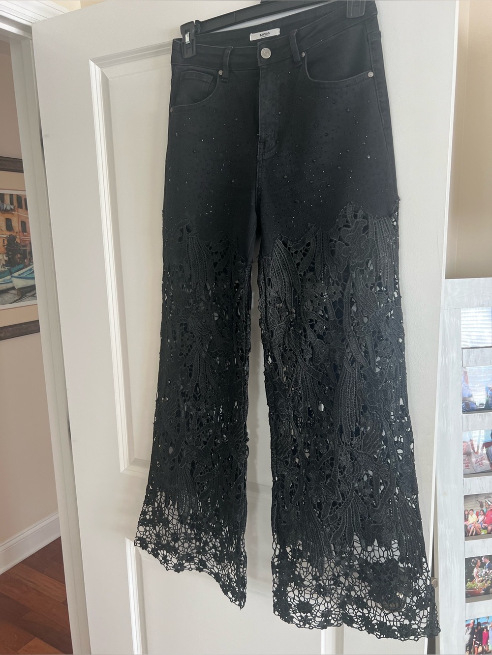 Black Crochet-Lace Wide Leg Jeans